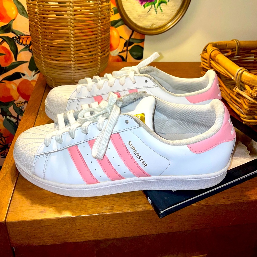 ADIDAS Pink White Stripe Shell Toe Sneakers